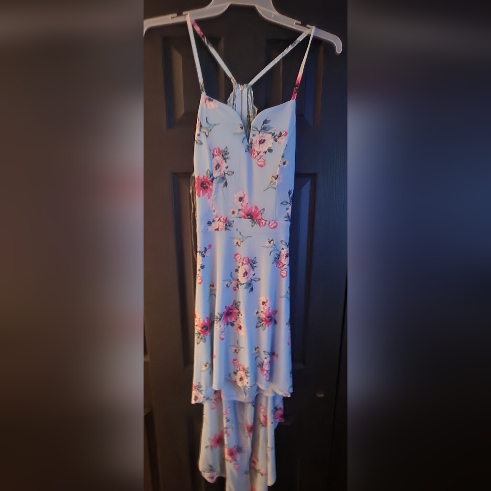 From 2015-2021 No boundaries beautiful light blue lace back flower dress.
